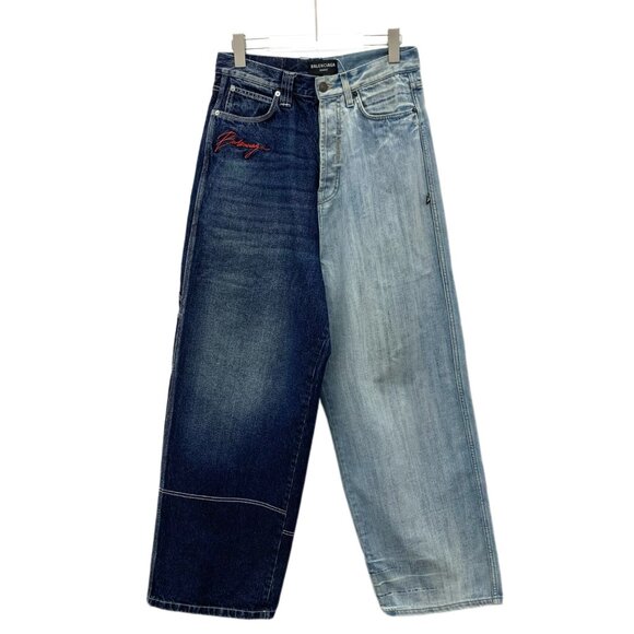 Balenciaga Color-block distressed cotton straight-leg jeans - Picture 1 of 9